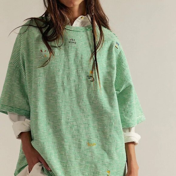 Free People We The Free Embroidered Camp Tee Womens M Oversized Golf Combo - Picture 1 of 10